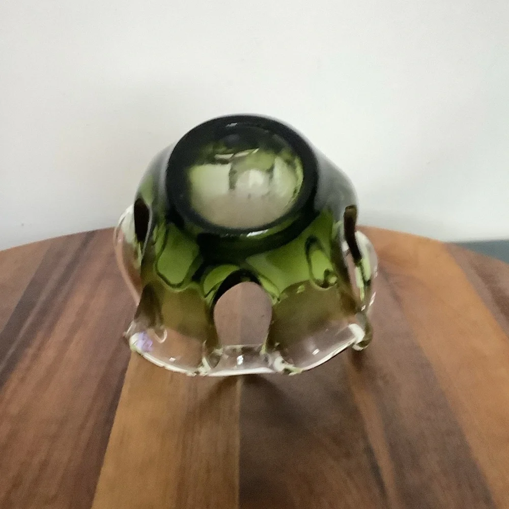 Vintage Murano Style Art Glass Bowl Votive | Olive Green Smoky Glass - Picture 6 of 9